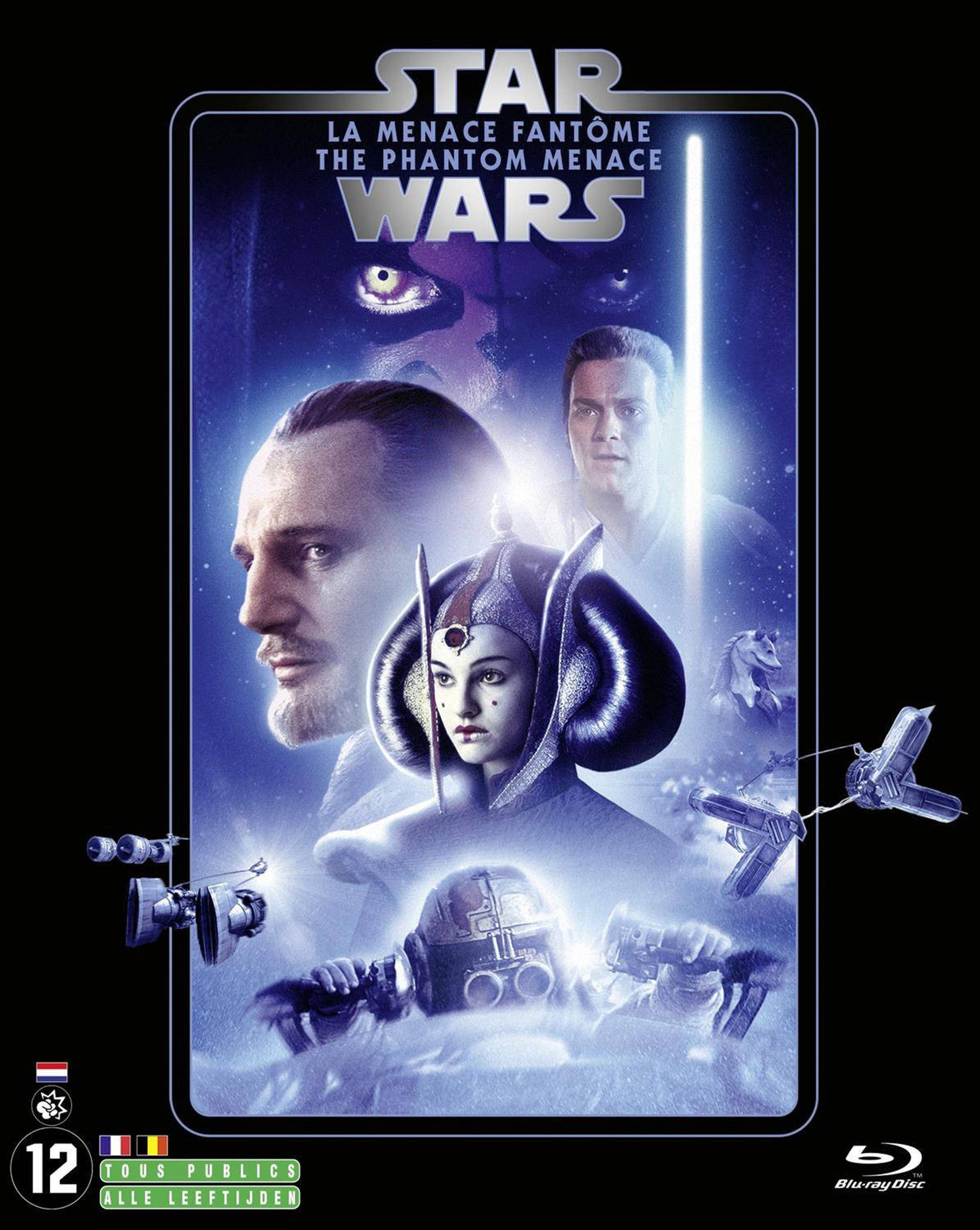 'Star Wars: The Phantom Menace' DVD-hoes met personages en een lichtzwaard.