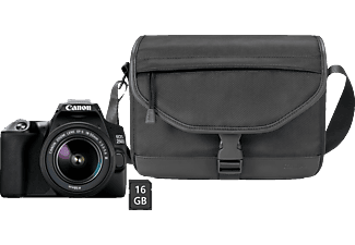 CANON EOS 250D Kit + Tasche SB130 und Speicherkarte SD 16 GB Spiegelreflexkamera, 24,1 Megapixel, 18-55 mm Objektiv, Touchscreen Display, WLAN, Schwarz