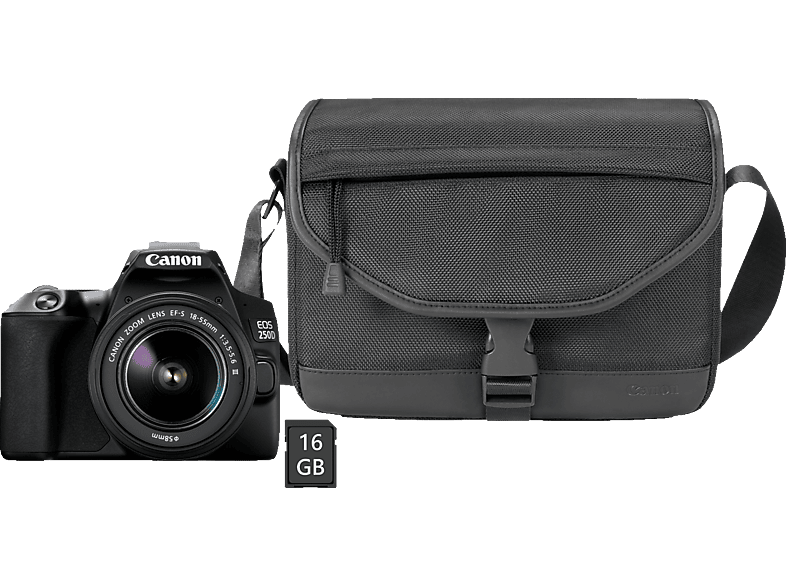 CANON EOS 250D Kit + Tasche SB130 und Speicherkarte SD 16 GB  Spiegelreflexkamera, 24,1 Megapixel, 18-55 mm Objektiv, Touchscreen  Display, WLAN, Schwarz Spiegelreflexkamera mit 18-55 mm Objektiv in Schwarz  kaufen | SATURN