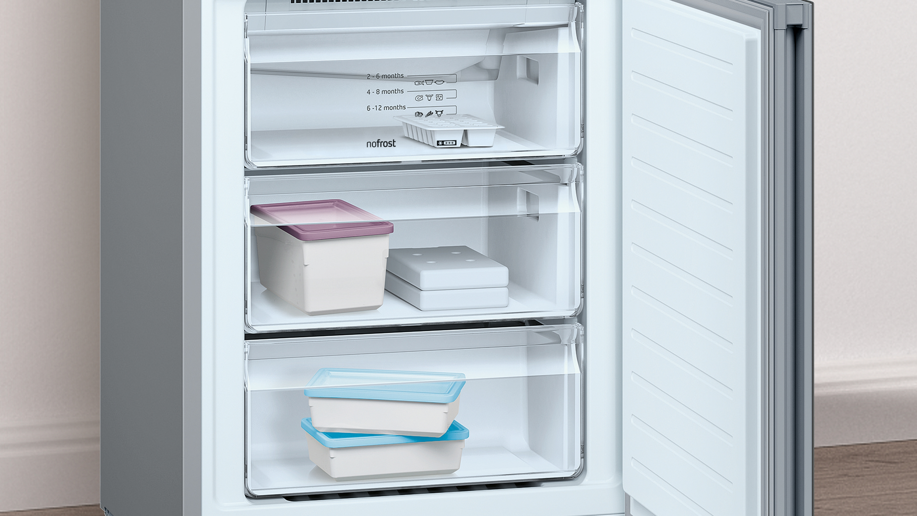 Frigorífico combi - Balay 3KFE778GI Cristal, 435 l, No Frost, Cajón ExtraFresh Comfort, 203 cm, 40 dB, Gris