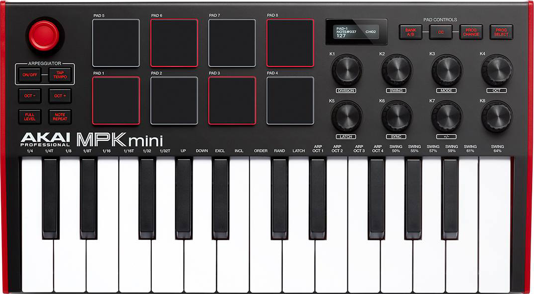 AKAI MPK Mini MK3 - MIDI/USB Keyboard Controller (Schwarz/Rot)