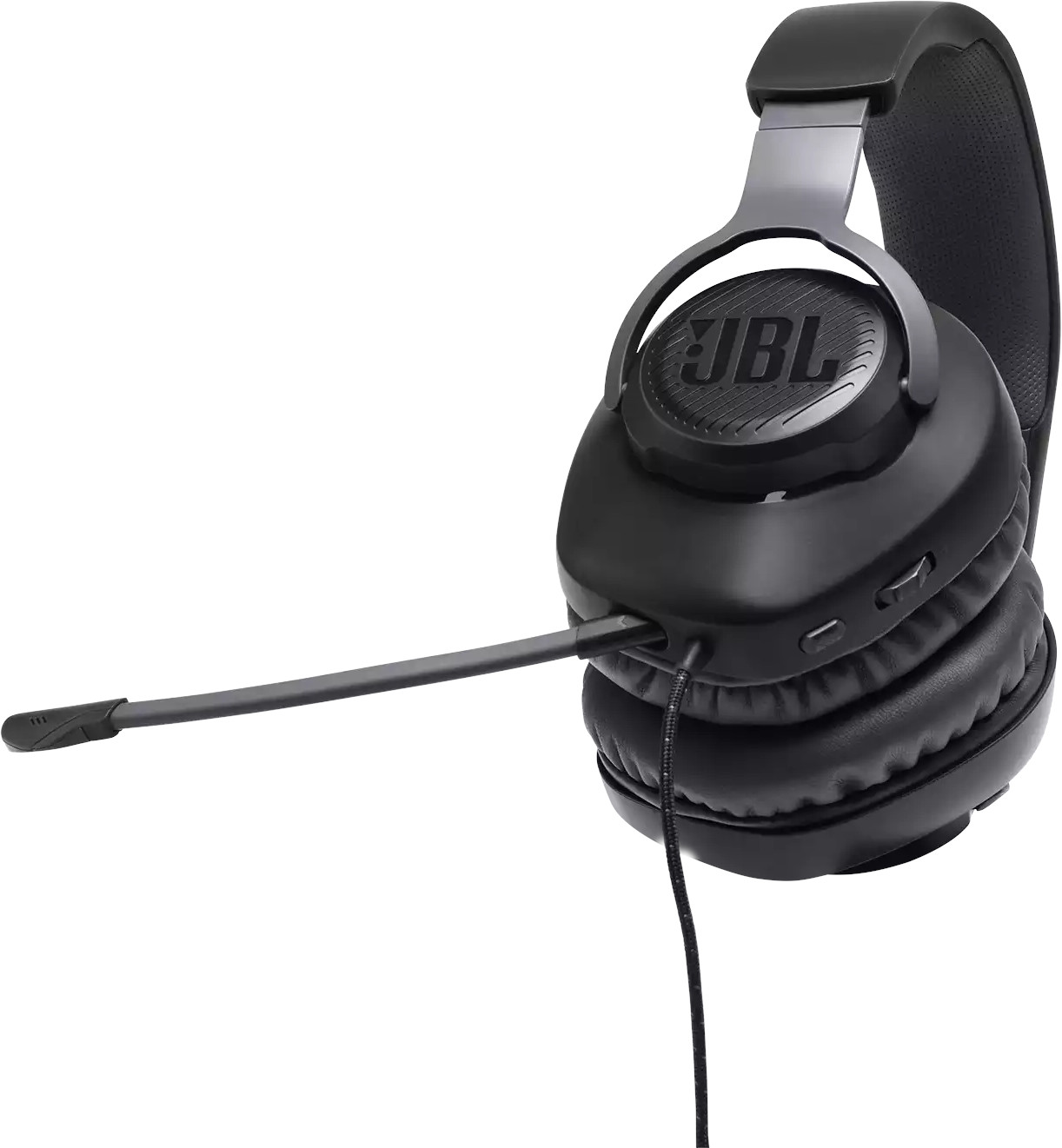 Casque JBL noir avec un microphone attaché.