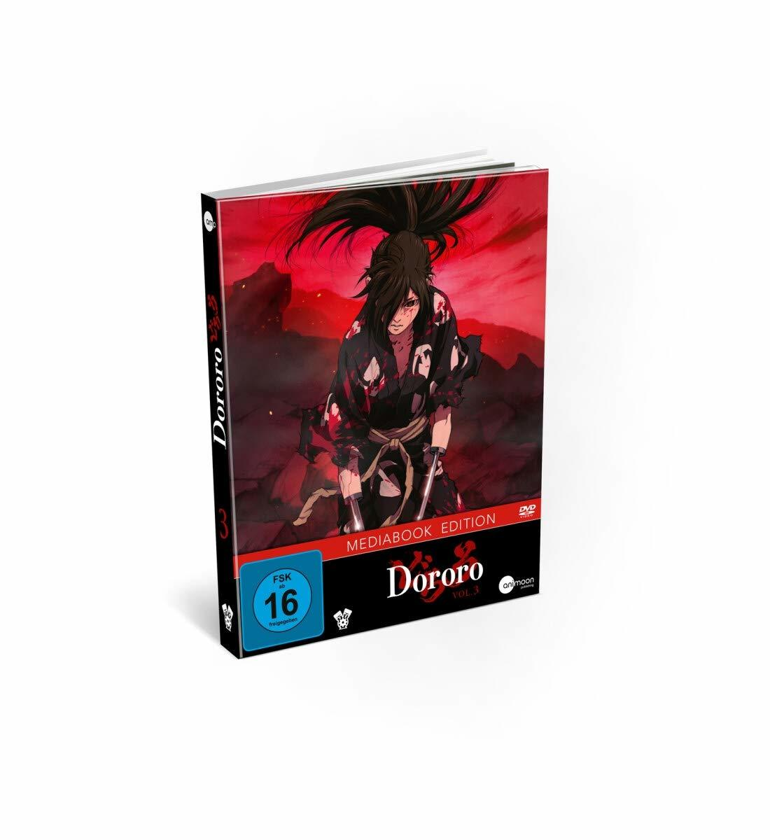 DVD-Hülle: Anime-Figur mit dunklen Haaren, roter Hintergrund, Dororo-Logo.