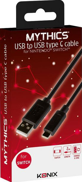 Un câble USB vers USB-C rouge et noir dans une boîte.