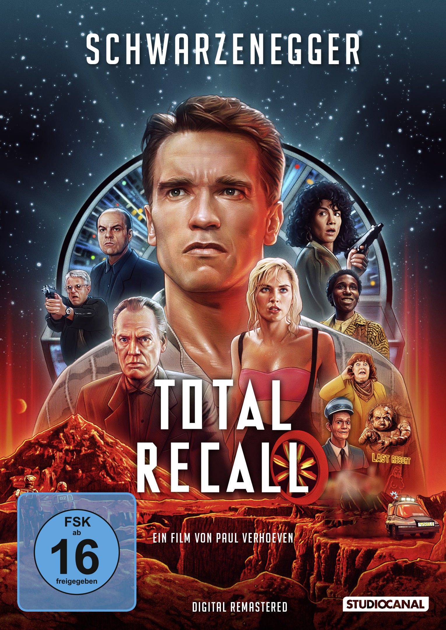 Filmposter mit Arnold Schwarzenegger. Titel: Total Recall.