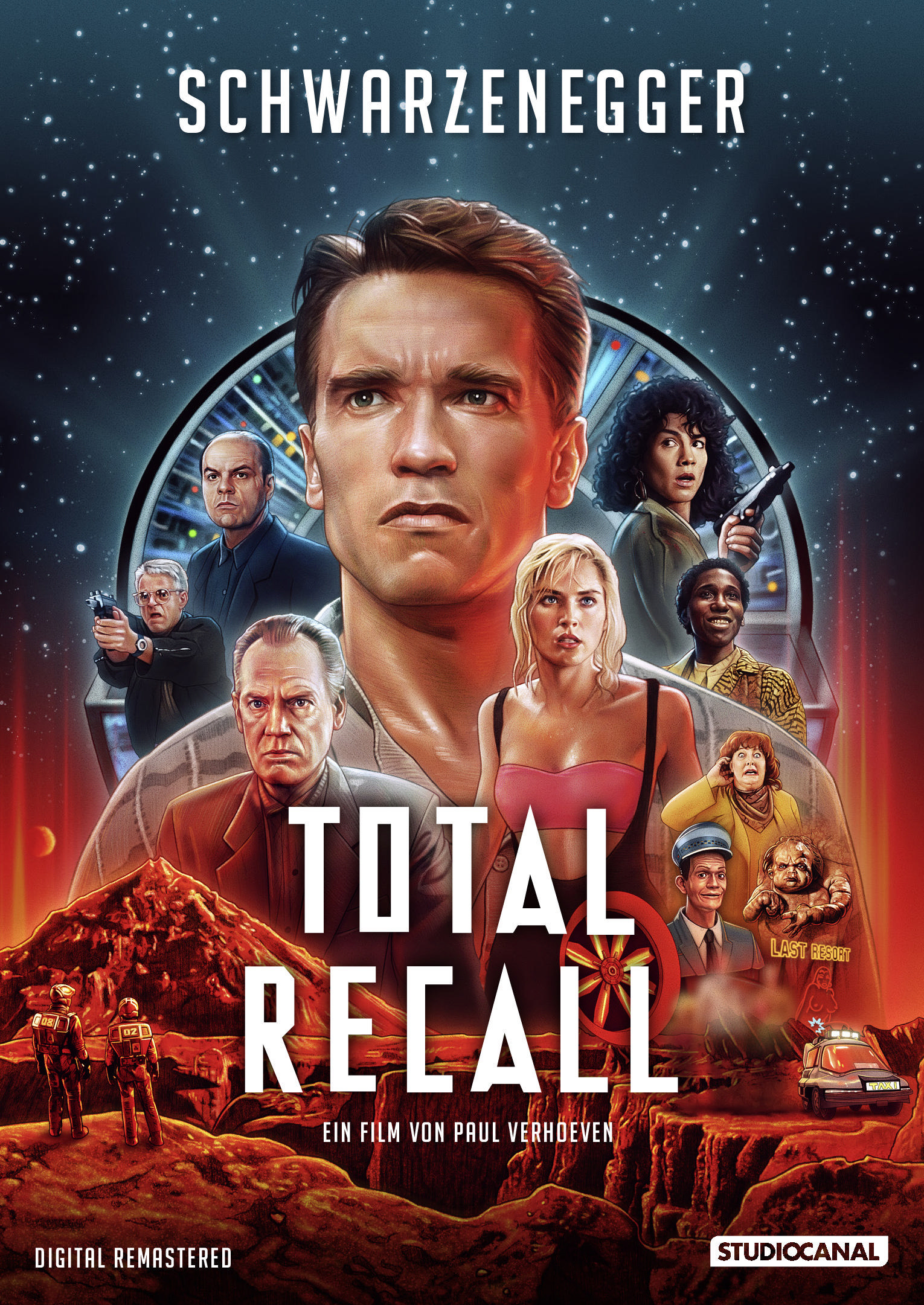 Filmposter für Total Recall. Arnold Schwarzenegger ist die zentrale Figur.