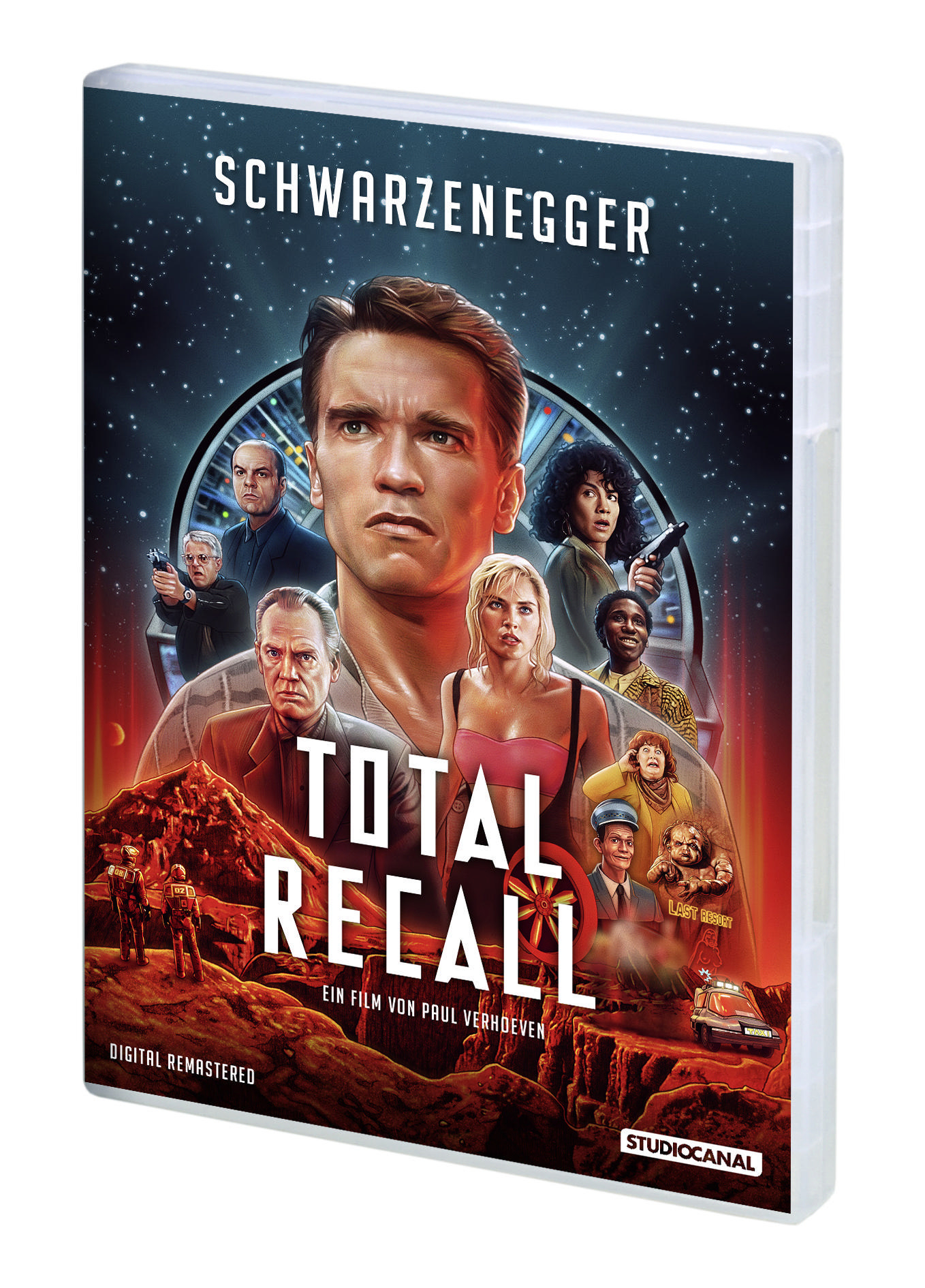 Total Recall DVD-Cover mit Arnold Schwarzenegger.