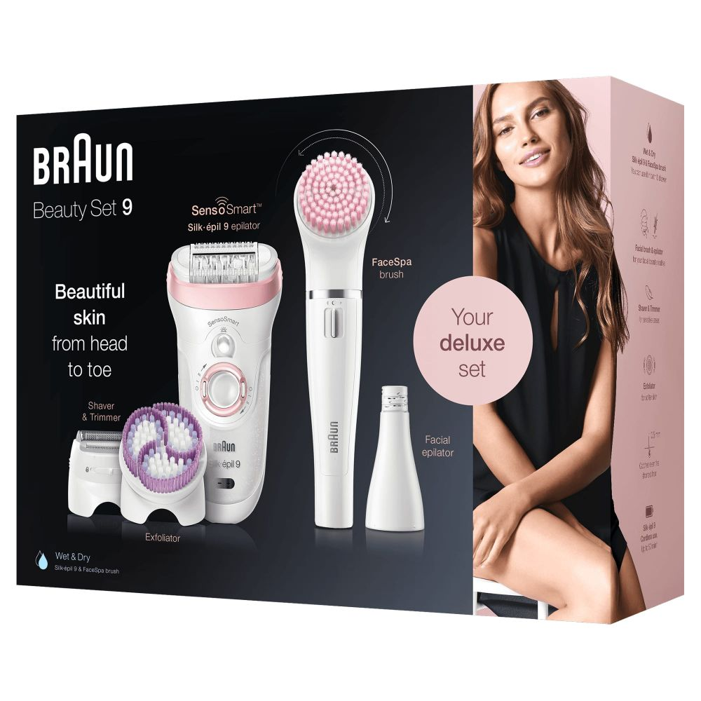 Depiladora - Braun Silk-épil Beauty Set 9 9-975 De Lujo 6en1, Inalámbrica Wet&Dry: Kit