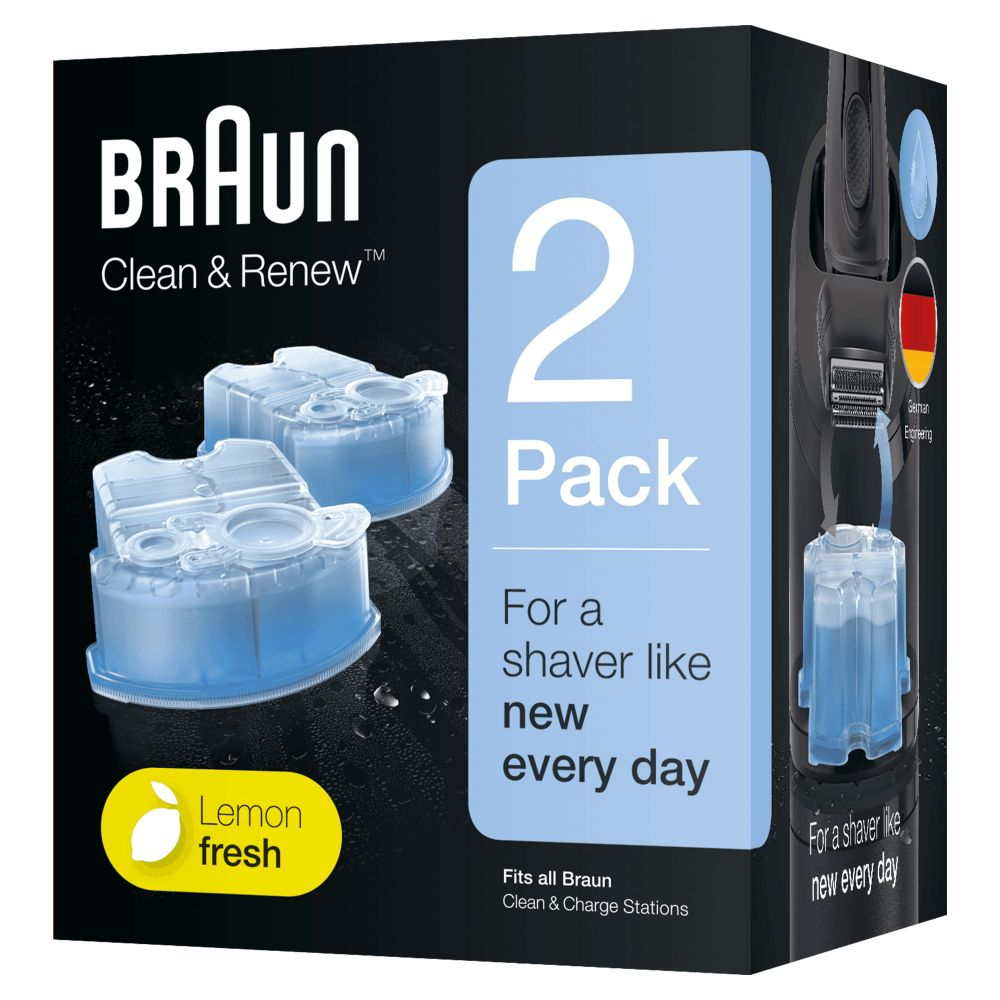 Caja con logo Braun, pack 2, cartuchos de afeitado.