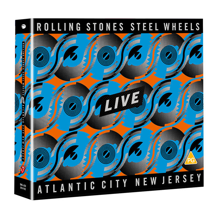DVD box with the Rolling Stones Steel Wheels Live album. The cover has a blue and orange design.