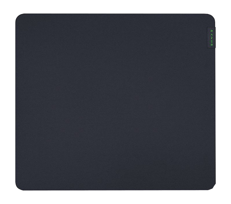 Tapis de souris gris foncé sur une surface noire avec le mot 'RAZER' imprimé en blanc.