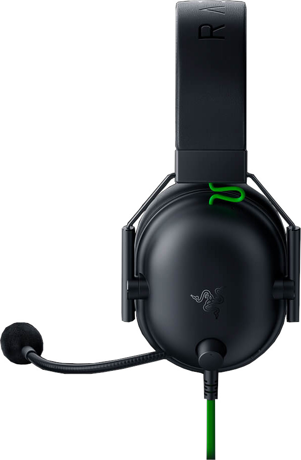 Black Razer headset with green accents and a microphone.