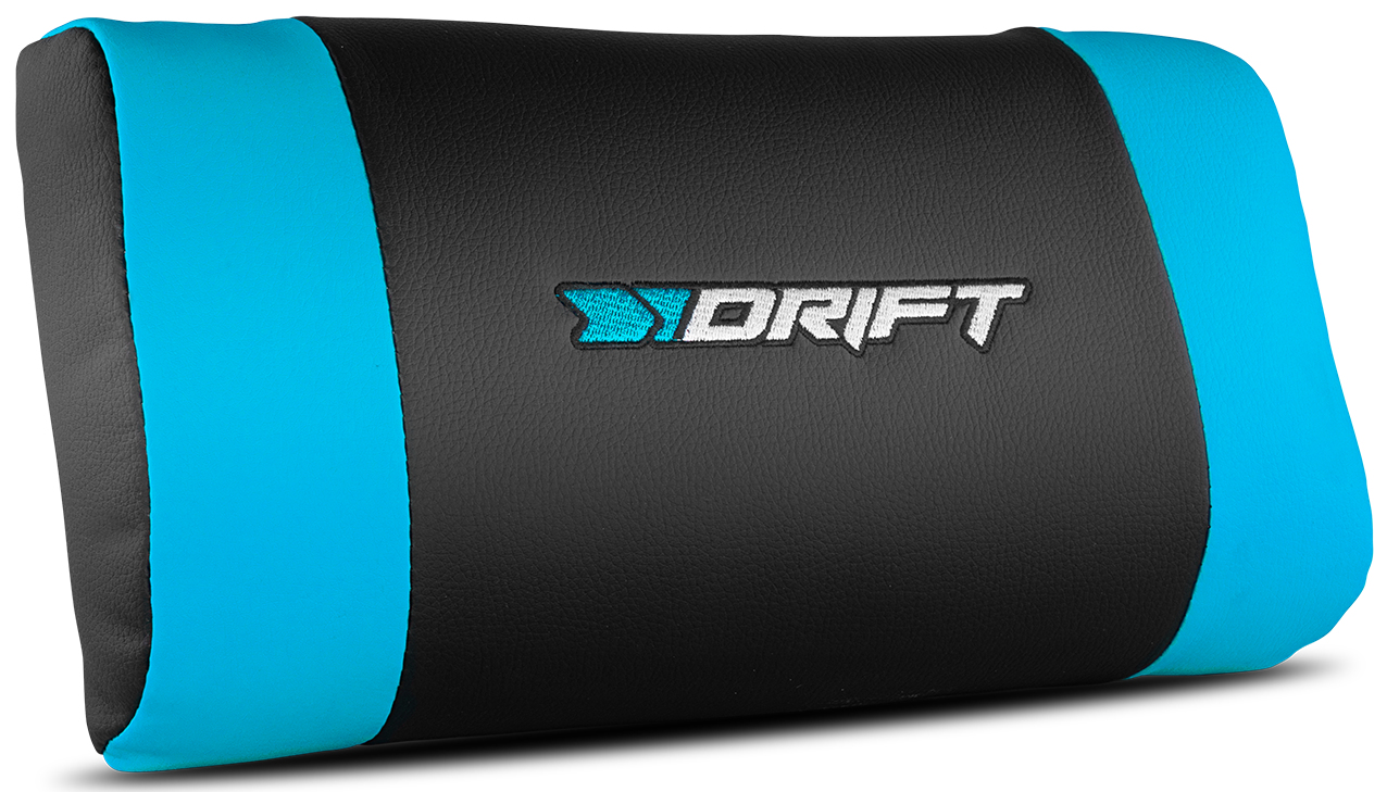Almohada para cuello DRIFT azul y negro. El logotipo es blanco.