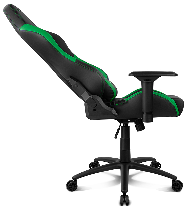Una silla gaming verde y negra.
