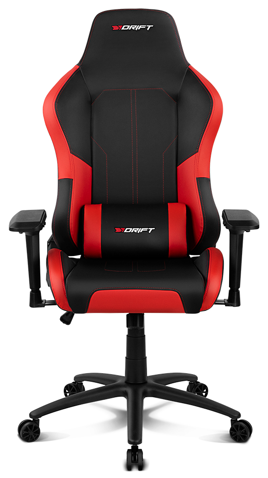 Silla gaming negra y roja. Acentos rojos, costuras rojas y la palabra DRIFT en el reposacabezas.