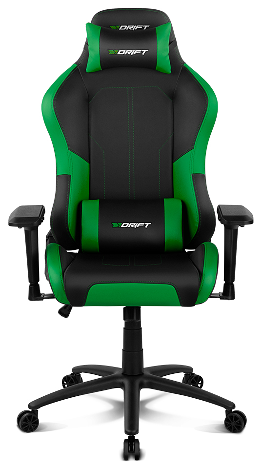 Drift Dr250 Silla gaming negraverde reposabrazos 4d cervical y lumbar reclinable giratorio dr250g profesional polipiel ajustable piston clase 4 asiento basculable altura cojines