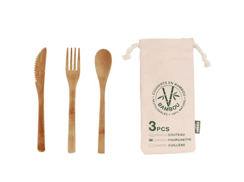 Cubiertos - CMP Paris KA4357, Set 3 cubiertos, Eco Bambú, Bolsa, Marrón