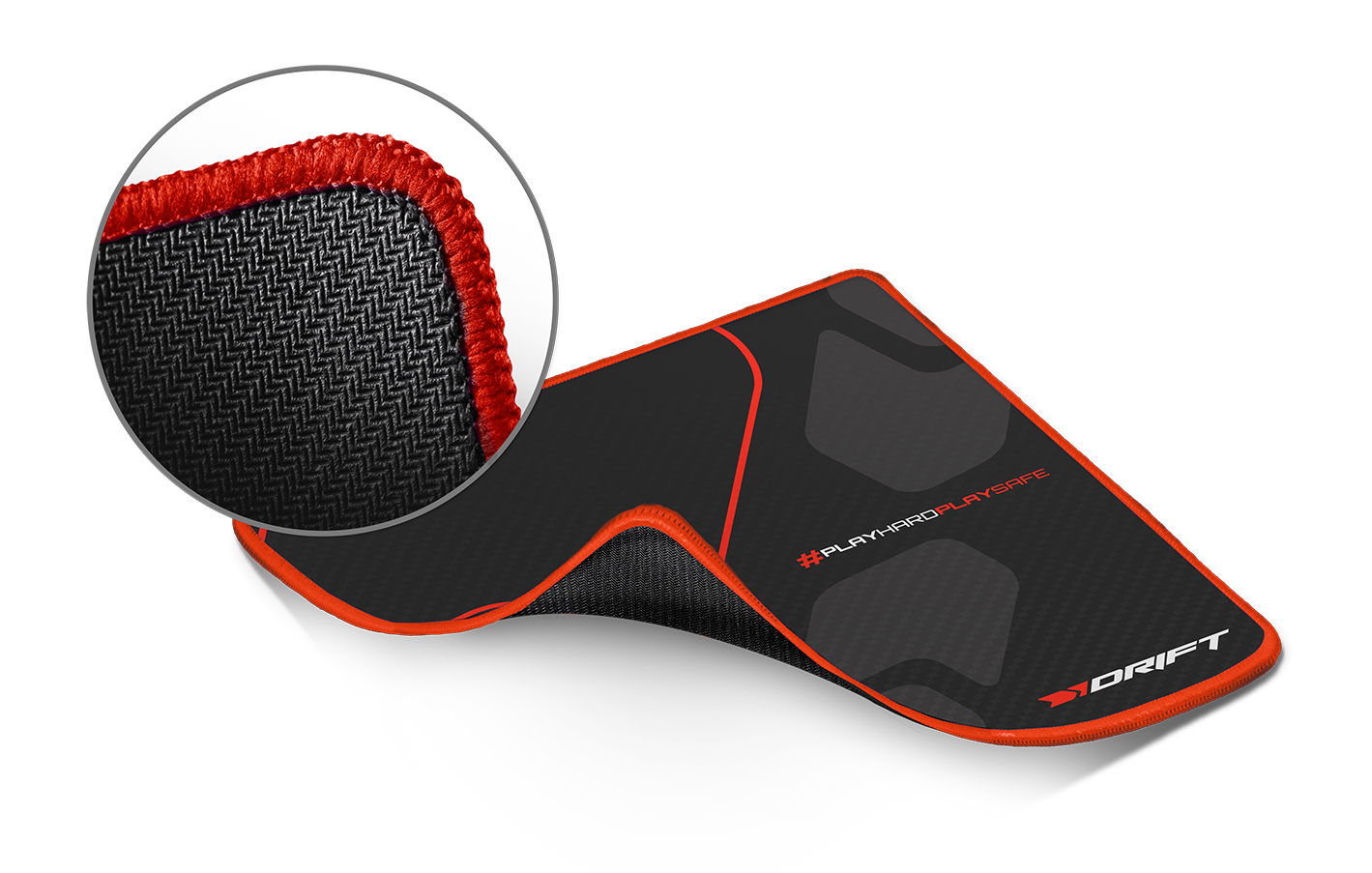 Alfombrilla gaming - Drift DRMOUSEPADV2, Caucho antideslizante, 450 mm x 400 mm, Bordes cosidos, Negro, Rojo