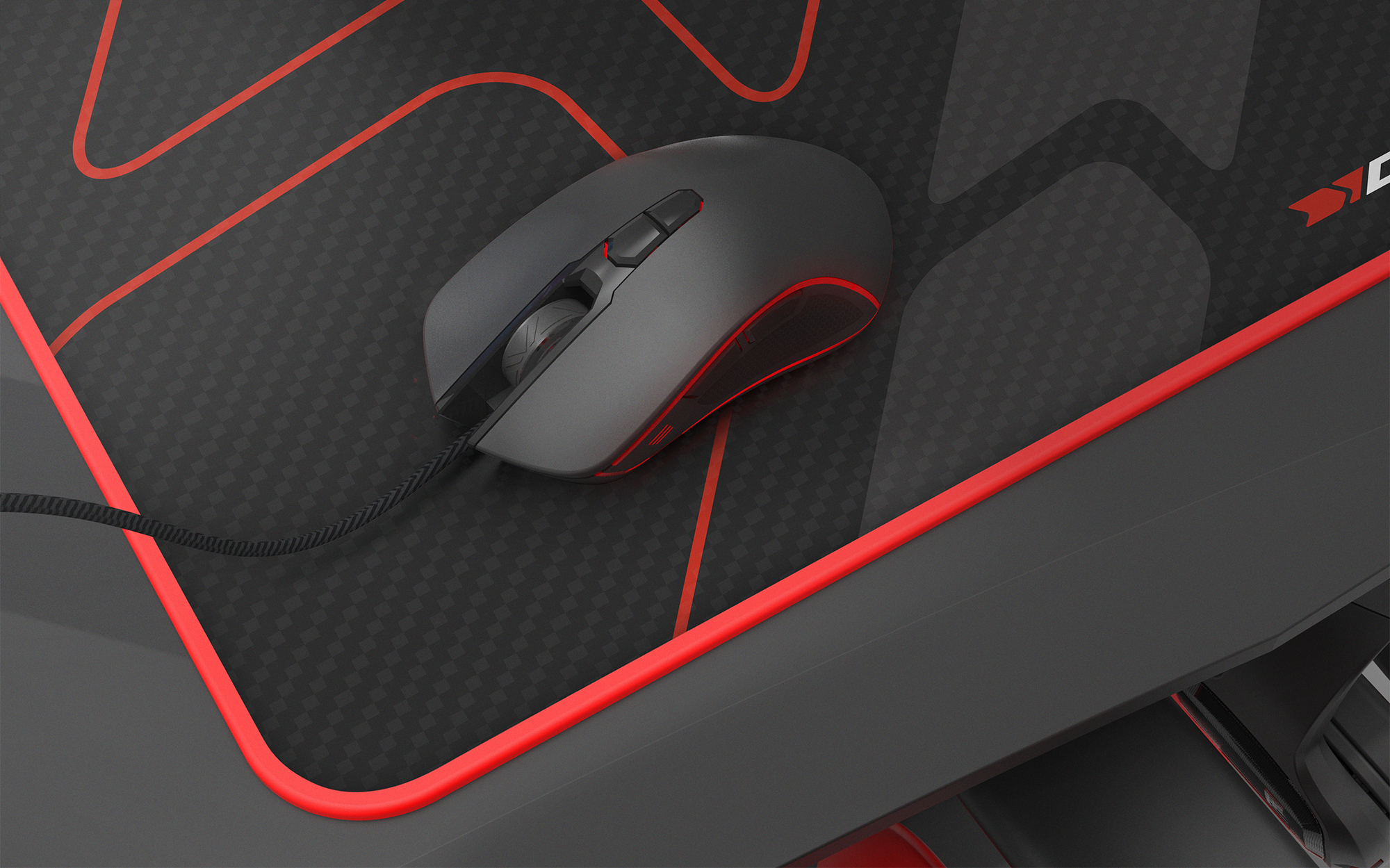 Alfombrilla gaming - Drift DRMOUSEPADV2, Caucho antideslizante, 450 mm x 400 mm, Bordes cosidos, Negro, Rojo