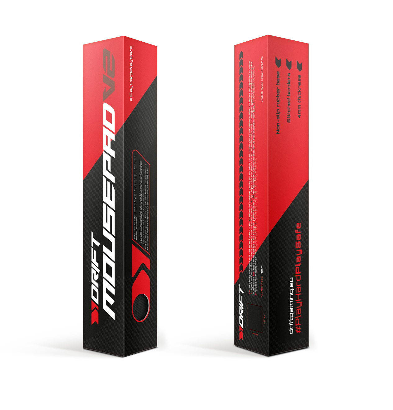 Alfombrilla gaming - Drift DRMOUSEPADV2, Caucho antideslizante, 450 mm x 400 mm, Bordes cosidos, Negro, Rojo