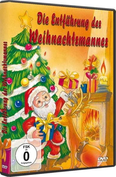 DVD-Cover: Weihnachtsmann mit Geschenken und Rentier am Weihnachtsbaum.