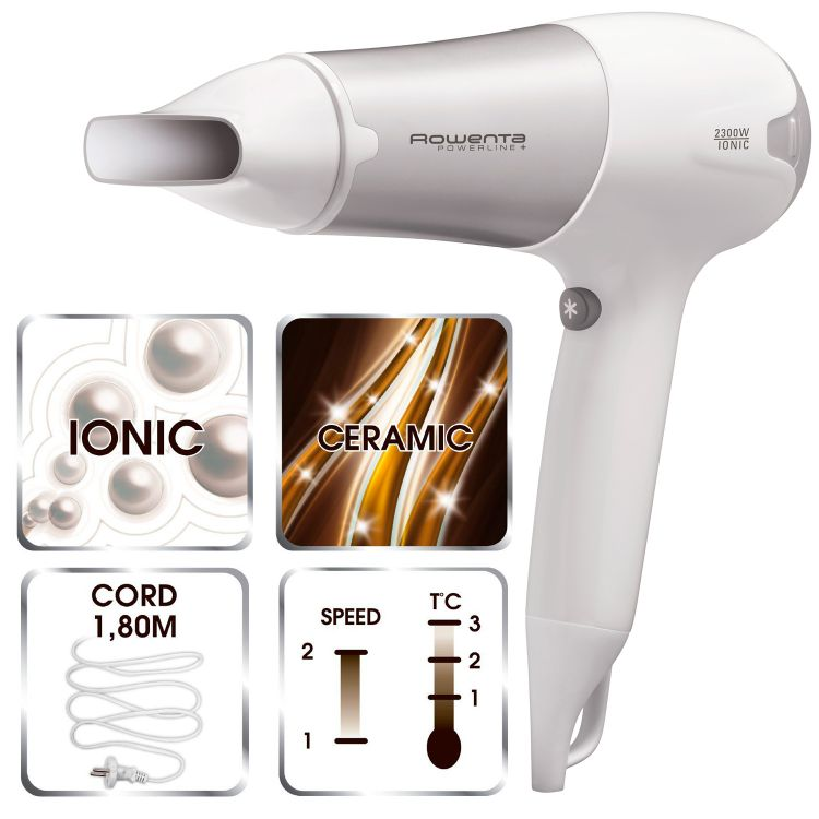 Secador - Rowenta CV5090 2300W, 2 velocidades, Difusor, Cable 1.80 m, Iónico, Blanco