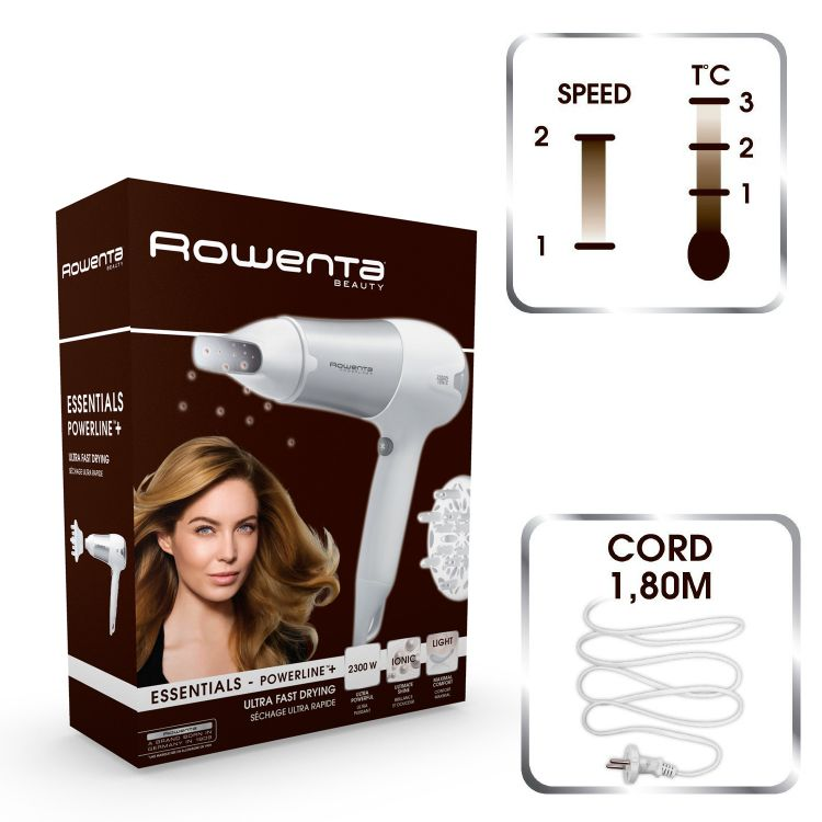Secador - Rowenta CV5090 2300W, 2 velocidades, Difusor, Cable 1.80 m, Iónico, Blanco