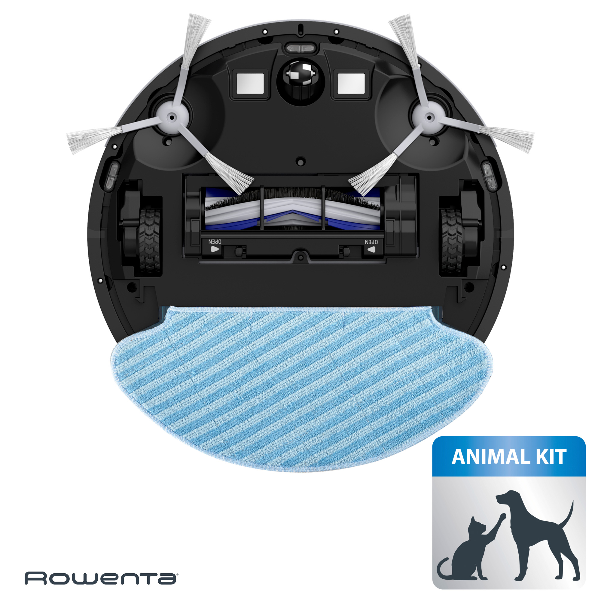 Robot aspirador - Rowenta RR7455WH, Aspira y friega a la vez, 550 W,  0.4 l, Autonomía 90 min, 65 dB, Wi-Fi, Negro