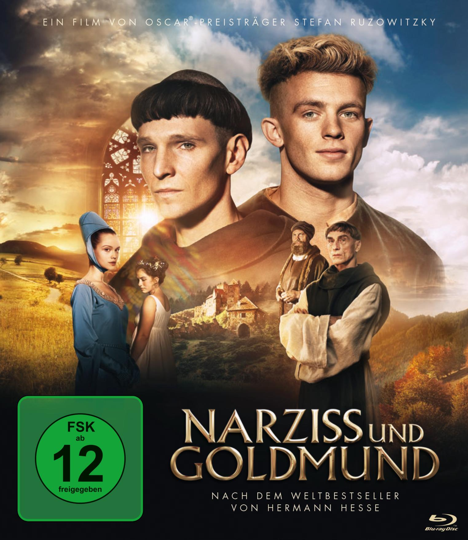 DVD-Cover für 'Narziss und Goldmund' mit Gesichtern von zwei Männern und anderen Charakteren.