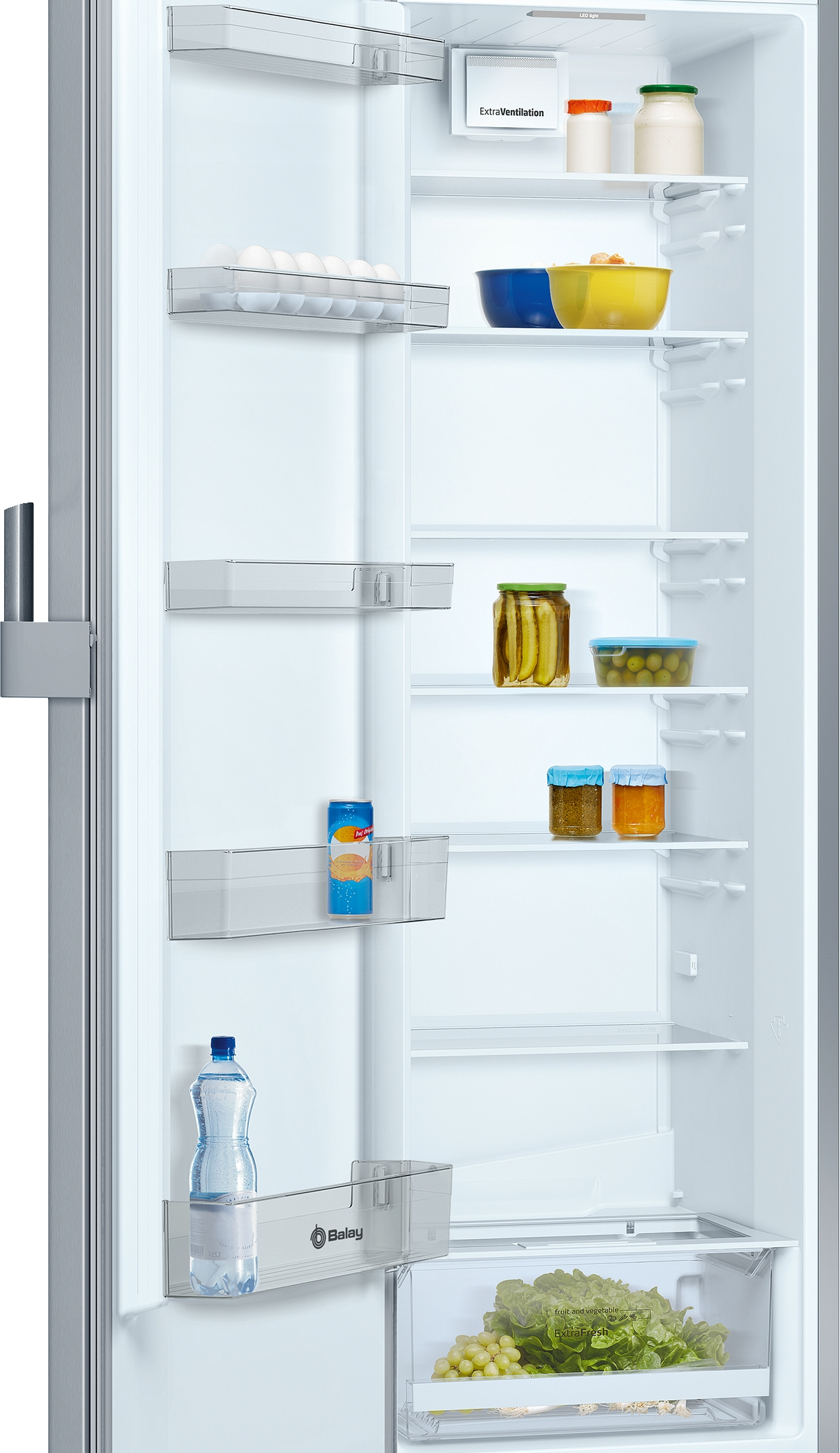 Frigorífico una puerta - Balay 3FCE563XE, 346 l, 186 cm, Cajón ExtraFresh, 39 dB, Inox