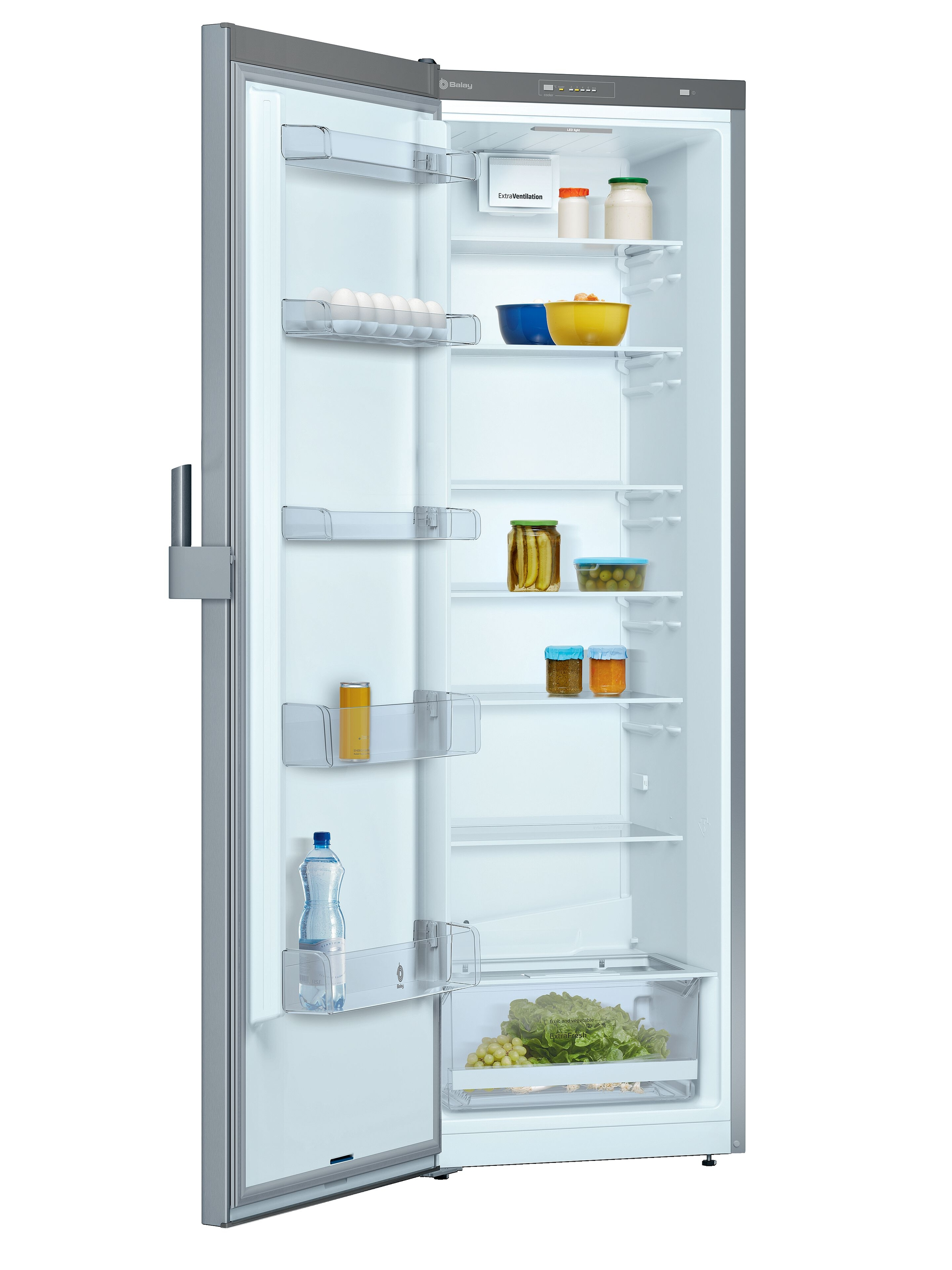 Frigorífico una puerta - Balay 3FCE563XE, 346 l, 186 cm, Cajón ExtraFresh, 39 dB, Inox