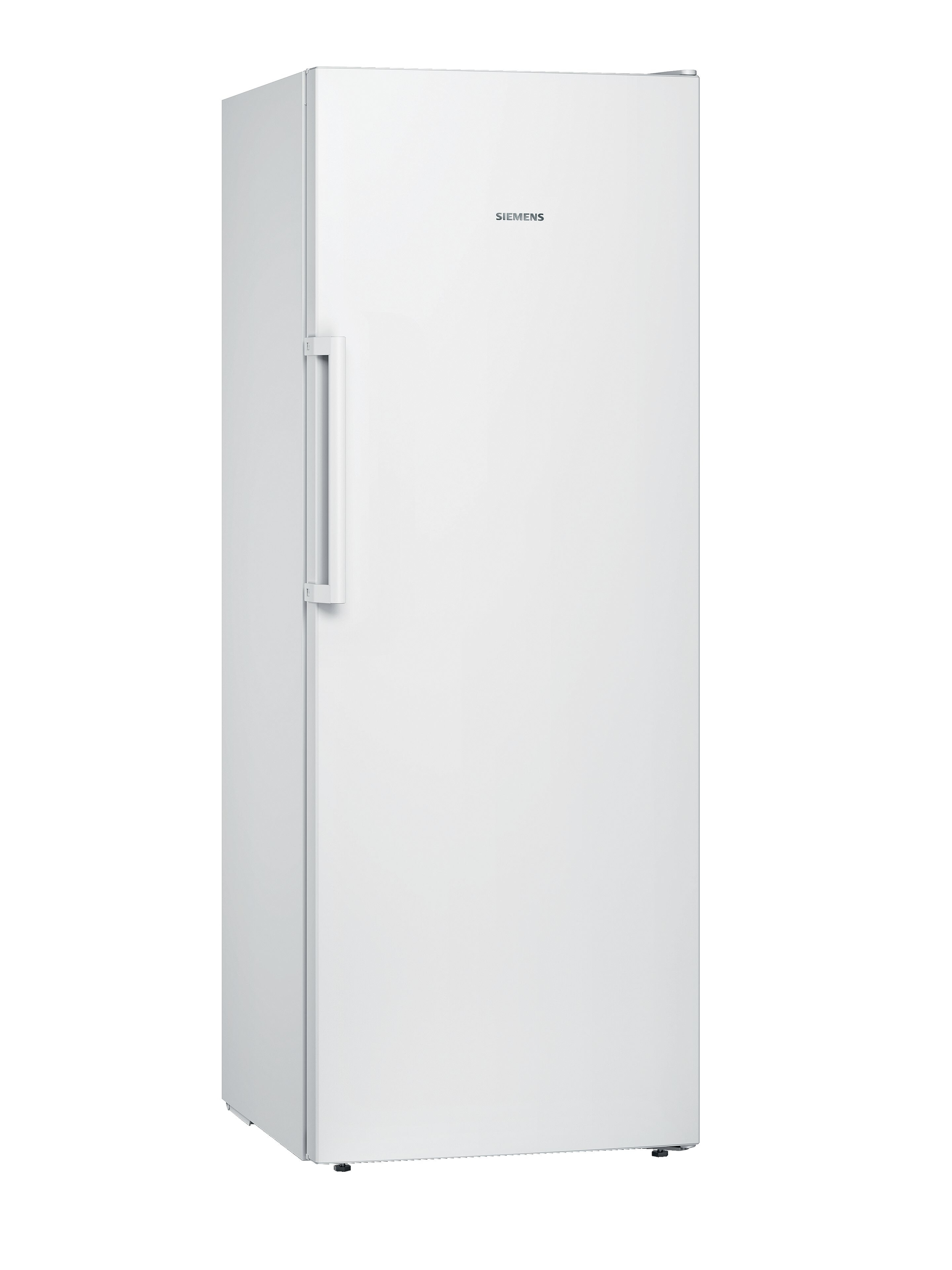 Ein weißer Siemens Gefrierschrank, der auf weißem Hintergrund steht.