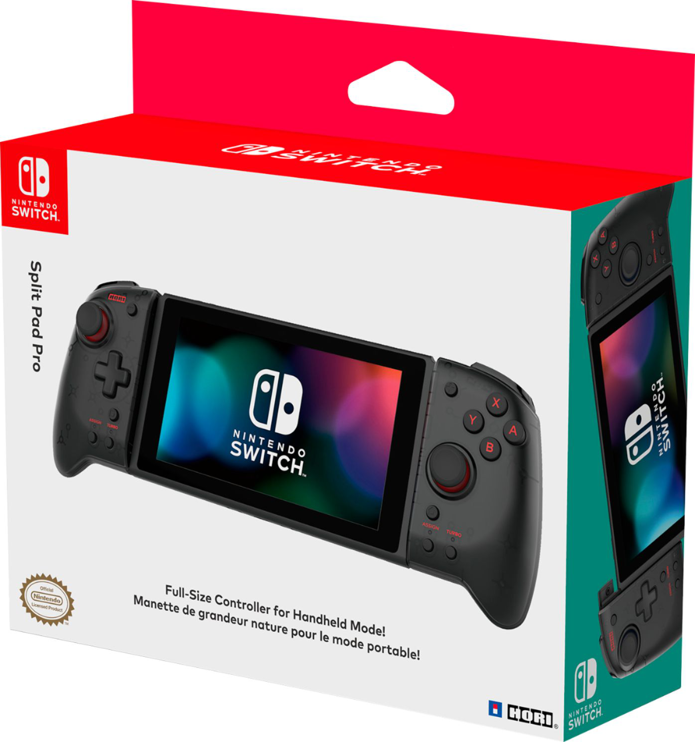 Nintendo Switch Split Pad Pro Controller in einer Box. Schwarz und rot.