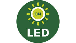 Grüner Kreis mit einem Sonnensymbol und dem Wort 'ON' und 'LED' in weißer Schrift.