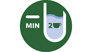 Symbol, das einen grünen Kreis mit einem Minus und dem Text 'MIN 2 Tassen' zeigt.