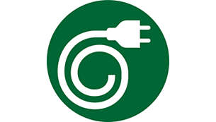 Grüner Kreis mit weißem Stecker und gewickeltem Kabel.