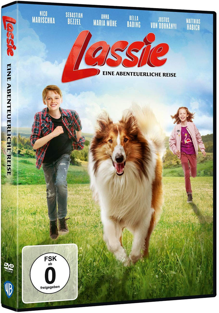 DVD-Cover mit Kindern, die mit einem Hund rennen.