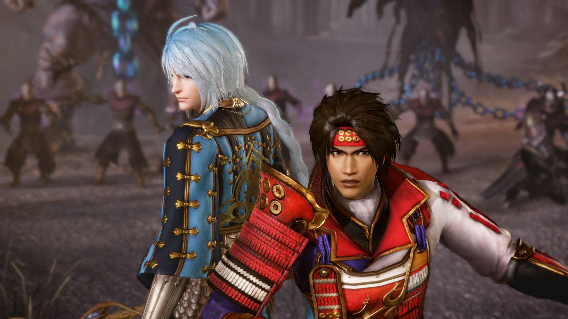 Deux personnages d'un jeu vidéo, un en bleu et un en rouge.