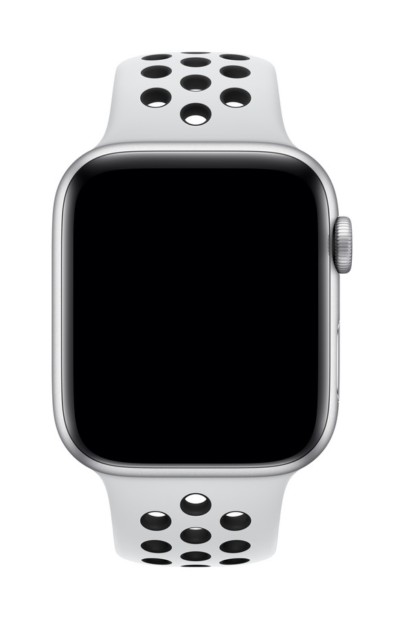 Correa - Apple Watch Nike, MQWH2ZM/A, Regular, Fluoroelastómero, 44 mm, Platino/Negro