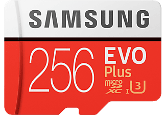 SAMSUNG EVO Plus - Micro-SDXC-Schede di memoria  (256 GB, 100 MB/s, Bianco/Rosso)