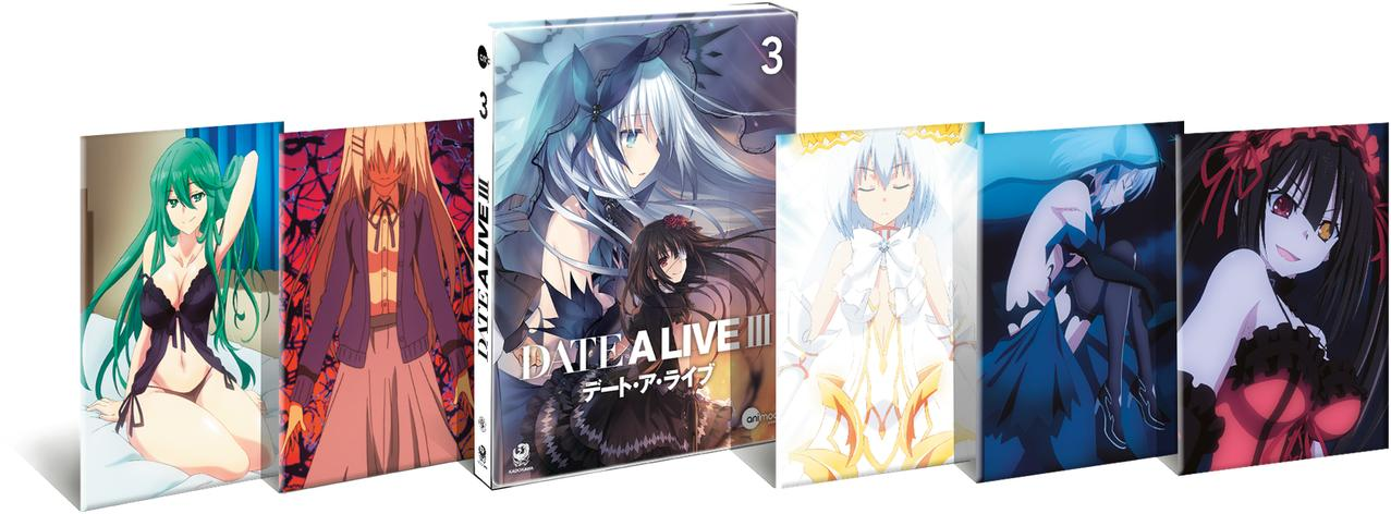 DVD-Set mit mehreren Anime-Covern. Jedes Cover zeigt einen weiblichen Anime-Charakter. Das Set trägt den Titel Date A Live III.