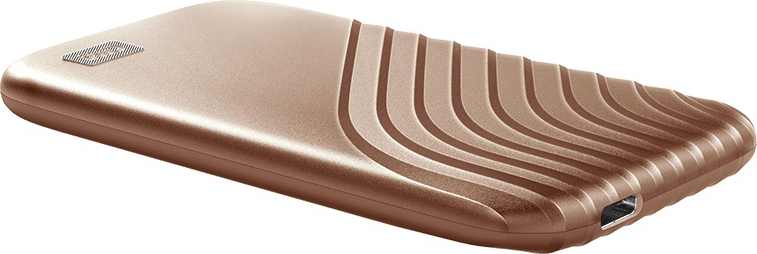 Disco rigido esterno color bronzo con design a linee curve. Porta nera.