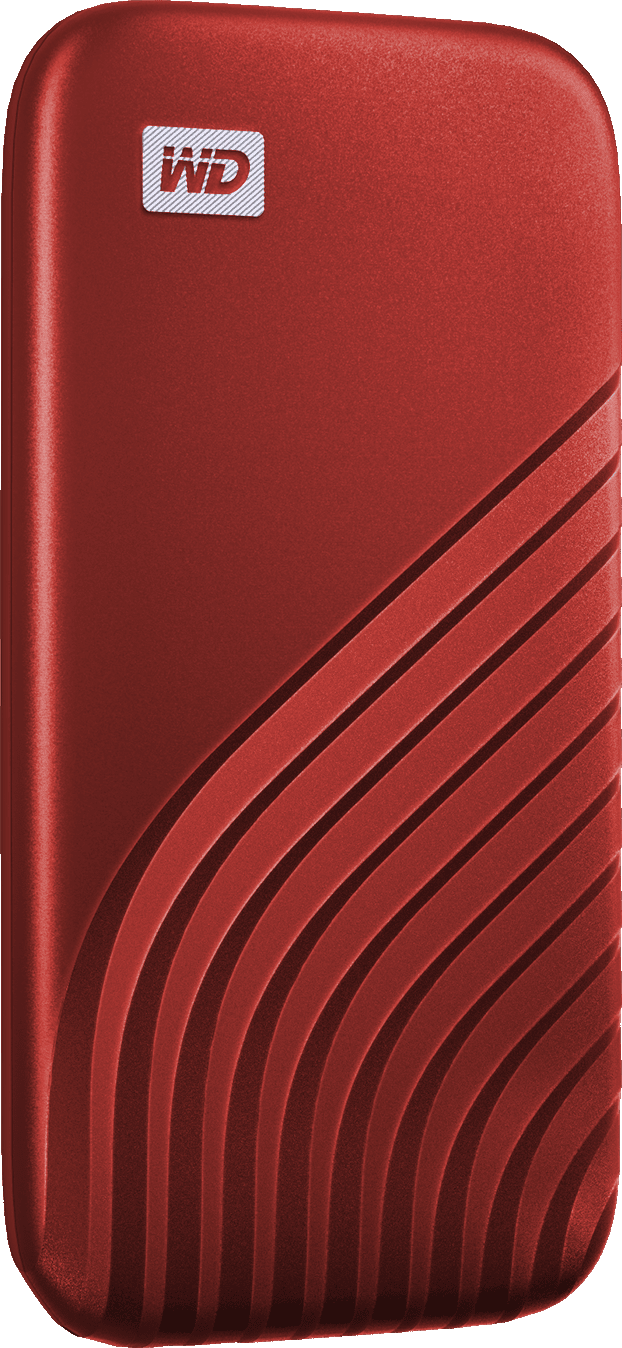 Disco rigido esterno WD rosso con logo bianco.
