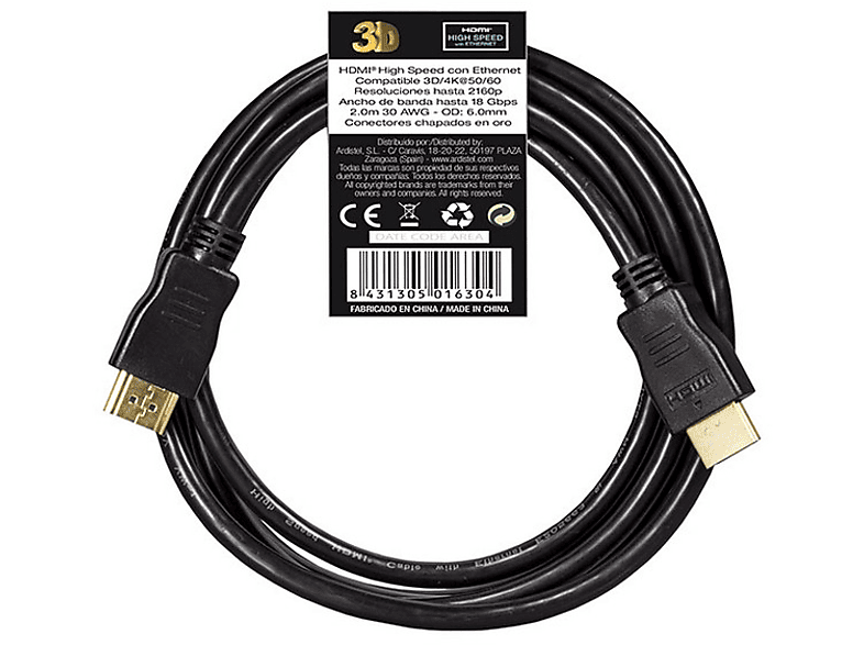 Cable HDMI | HDMI High Speed 3D, 2 Negro