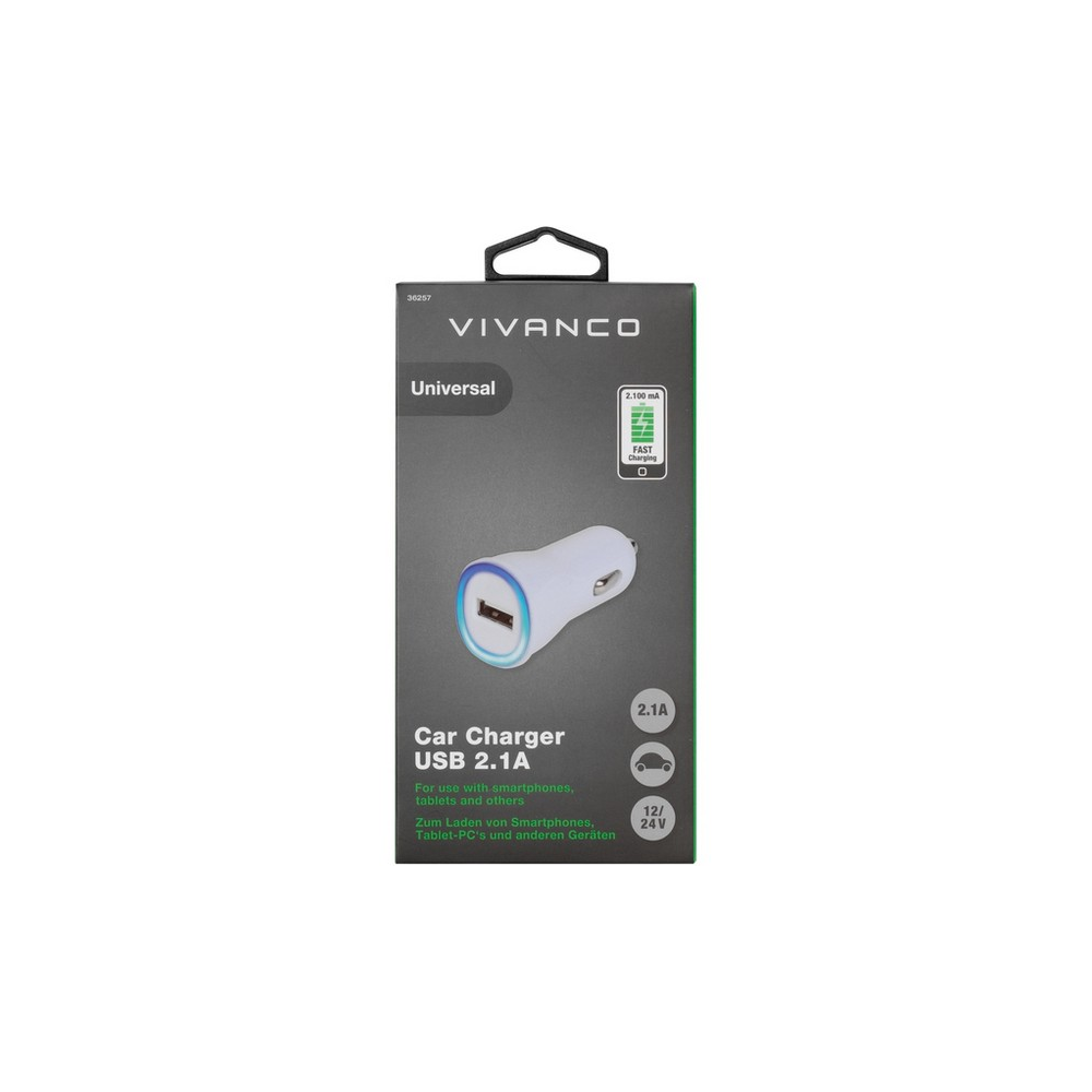 Cargador De Para coche vivanco 36257 blanco 1 puerto usb 1224v 2.1a batería ccvvusb21aw 2.0 12v24v