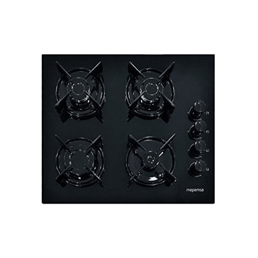 Encimera - Mepamsa Cristal MH 604, Vitrocerámica, Gas, 4 quemadores, Negro