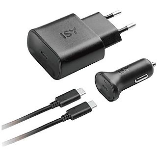 Kit cargador - Isy ITS-7000, Para coche, USB-C, Negro