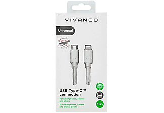 Cable USB - Vivanco Type C, 2.0 1.2 m, Blanco