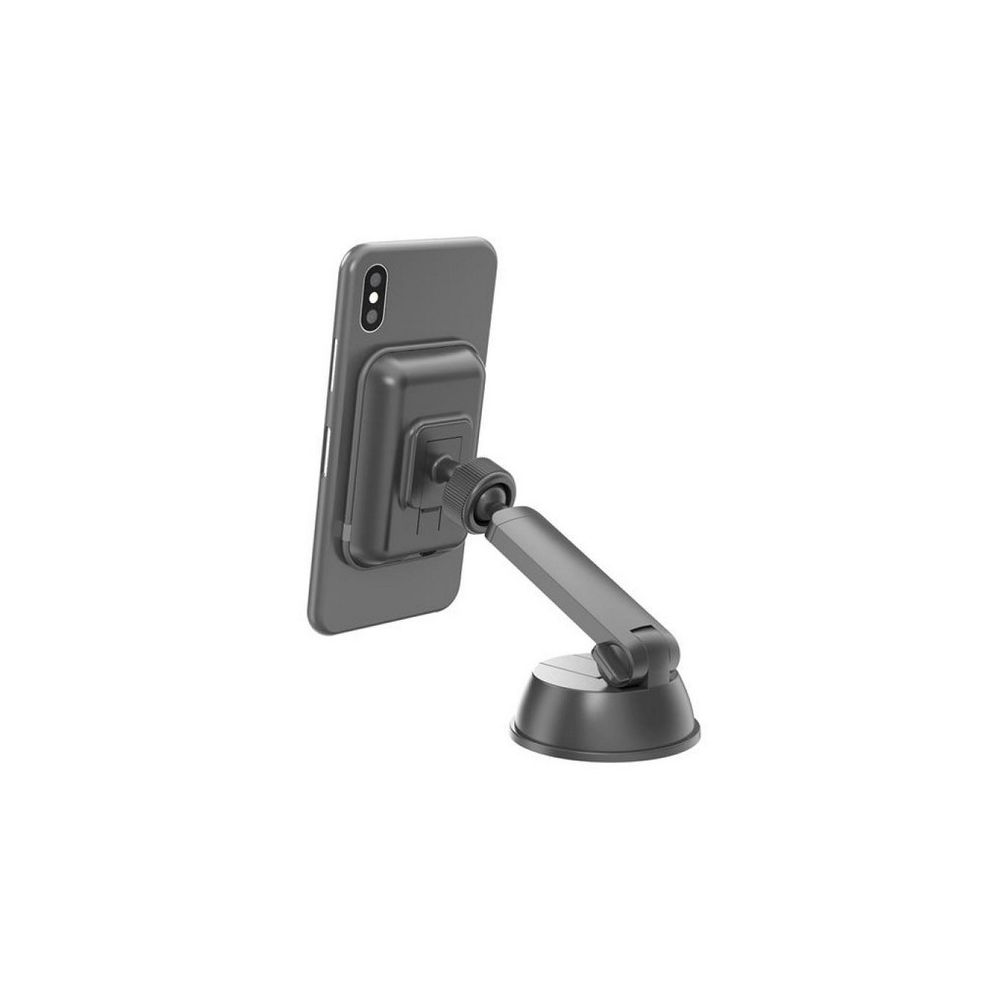 Soporte de móvil para coche - Celly GHOSTCHARGEBK, Carga inalámbrica, Ventosa + Rejilla, Negro