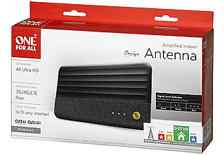 Antena TV - One for All SV 9482, Calidad 4K Ultra HD, Recepción 25 km, DVB-T / DVB-T2, Interior, Negro